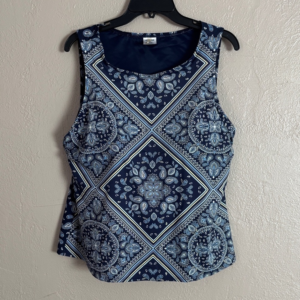 Lands' End Bandana Paisley Print Modest Tankini Top Women’s 18W Navy Blue